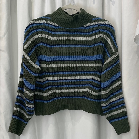 Freshman 1996 Sweaters - Striped Olive and Blue Turtleneck Sweater